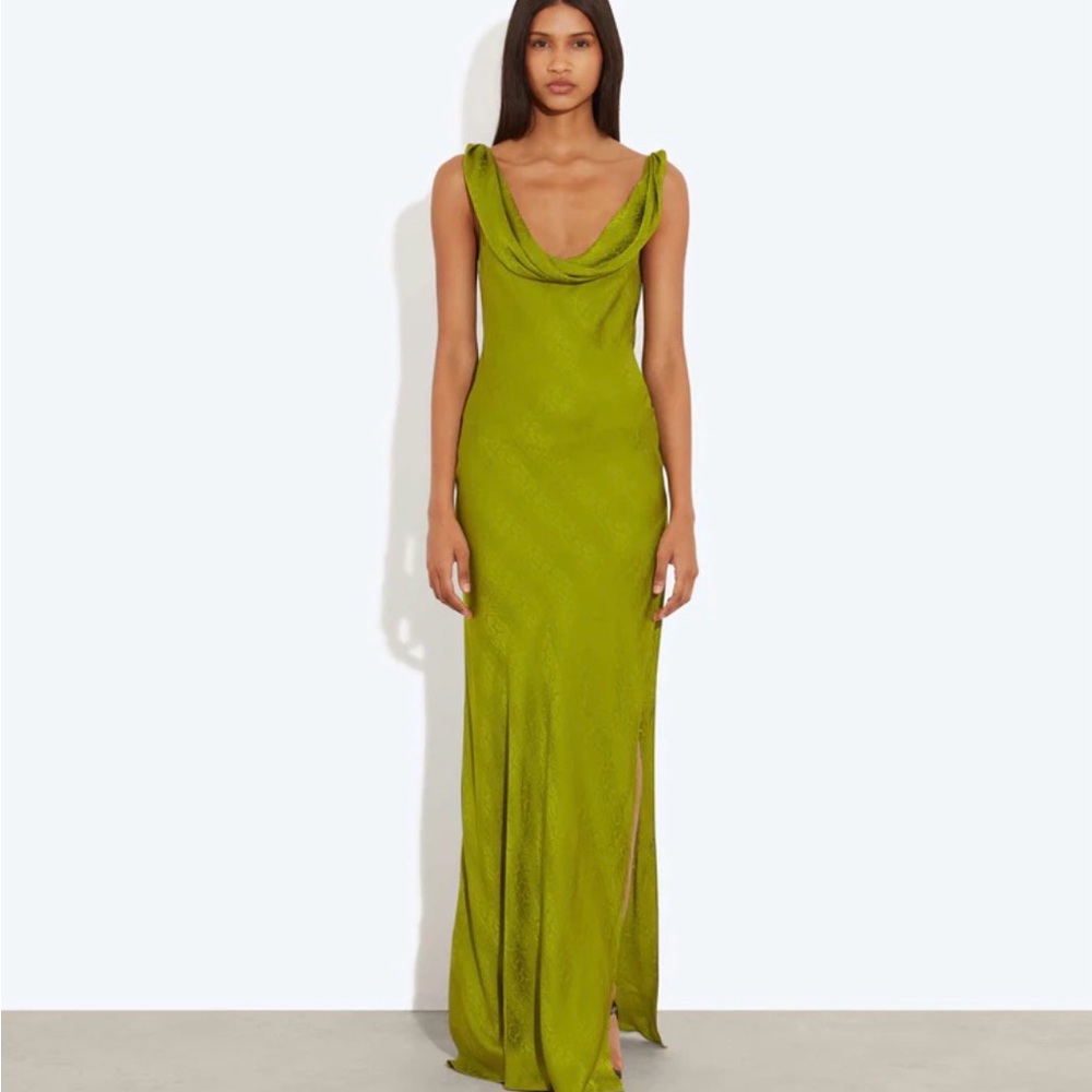 Green Cowl Neck Satin Maxi Dress